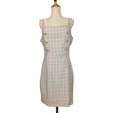 Shein Women's Medium White Dress Tweed Plaid Square Neckline Pearl Buttons