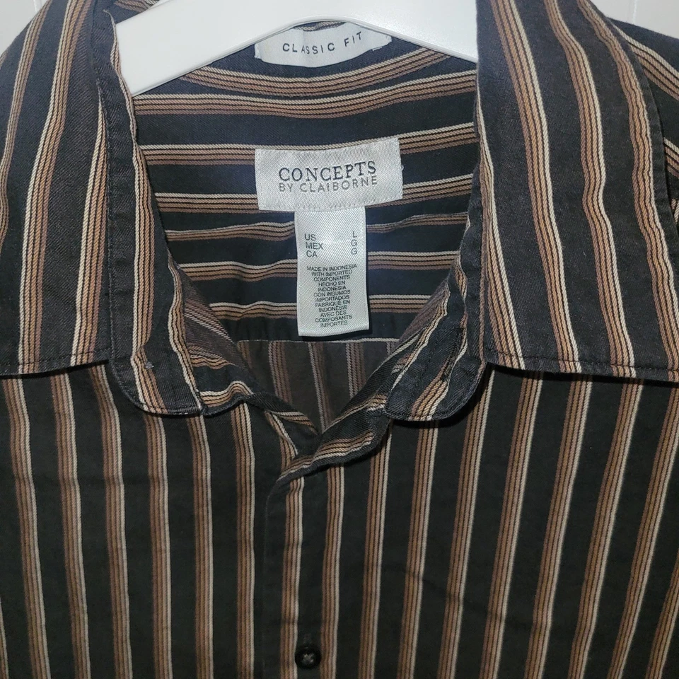 Concepts by Claiborne Mens Striped Long Sleeve Button Down Shirt Classic Fit L - Image 3 of 4