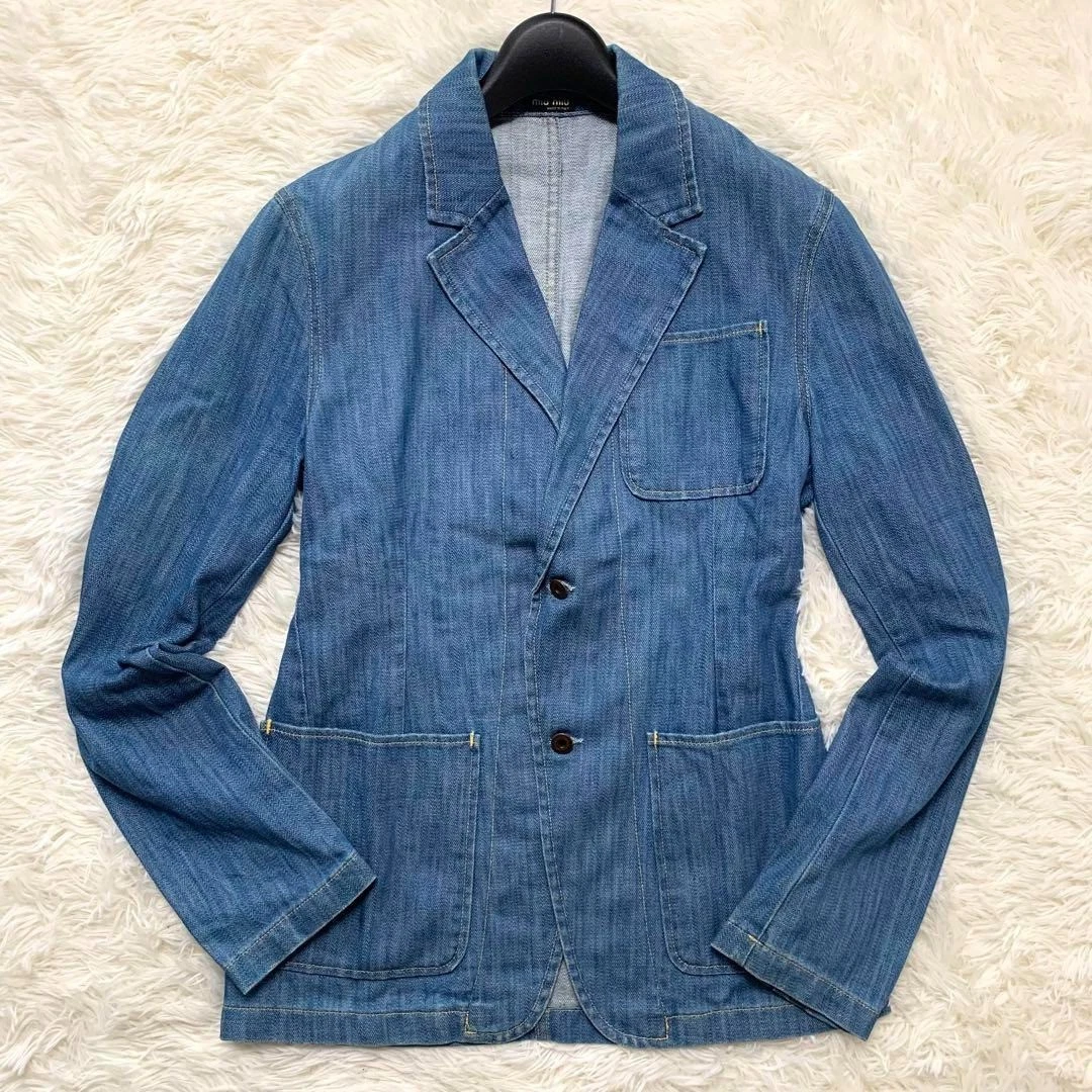 Giacca sartoriale MIU MIU vintage anni 2000 denim cotone taglia 48 USATA originale #S2295