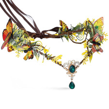 Elf Headpiece with Butterflies Fairy Green Rhinestone Crown Woodland Elven Circl