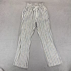 Love Tree Womens Elastic Drawstring Linen Blend Pants Blue Cream Striped Size S