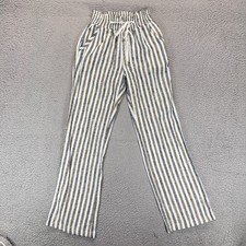 Love Tree Womens Elastic Drawstring Linen Blend Pants Blue Cream Striped Size S