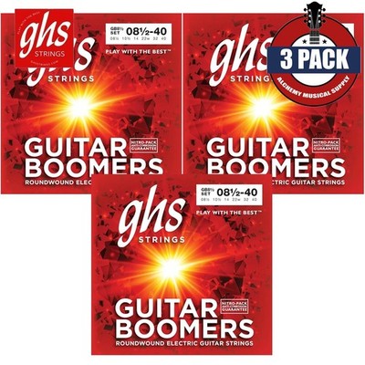 3-PACK GHS Boomers GB8 1/2 Ultra Light Nickel Electric Guitar Strings Set 8.5-40