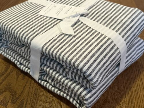 NWT Pottery Barn Wheaton Stripe Linen/Cotton Duvet Cover KING/CAL Yarn-Dyed Gray