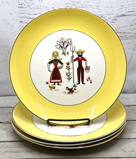 Set 4 - Homer Laughlin Farmer "Rhythm" 10 1/8" Dinner Plates Dutch Farmer Yellow