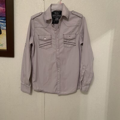 Mens Broken Threads Gray Adjustable Sleeves Buttons Down Shirt S Sz 100%cotton