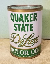 Vintage Quaker State DeLuxe Metal Oil Can Full 1 Quart SAE 10W-40 Very Nice