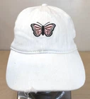 BUTTERFLY LOGO WOMENS ADJUSTABLE BASEBALL HAT/CAP, WHITE/PINK, OUTDOOR/SPORTS