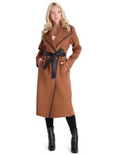 Tahari Women's Juliette Belted Wool Coat, Caramel Brown Belted Midi Winter