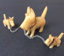 Scottie Dog 2 Puppies on Chain Vtg Celluloid Miniature Scotty Figurine Japan