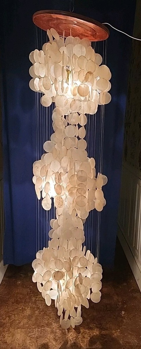 Vintage Verner Panton Capiz Shell 3 Light 3 Tier Chandelier Mid