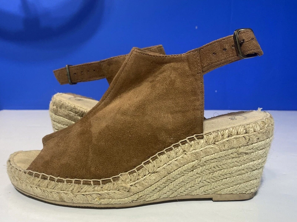 Gap Women's Brown Cognac Suede Leather Ankle Strap Espadrille Wedge Sandals 7 - Image 4 of 4