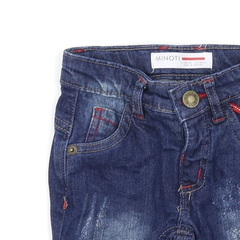Minoti Boys Blue 100percent Cotton Cargo Jeans Size 6-9 Months image 3