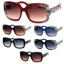 SA106 Lace Print Rectangular Thick Plastic Butterfly Sunglasses