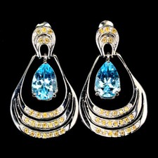 925 Sterling Silver Earrings Pear Sky Blue Topaz 14x9mm Sapphire Gemstone