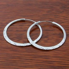 Women's Sterling Silver Diamond Cut 50mm/2 Inches Endless Round Hoop Earrings