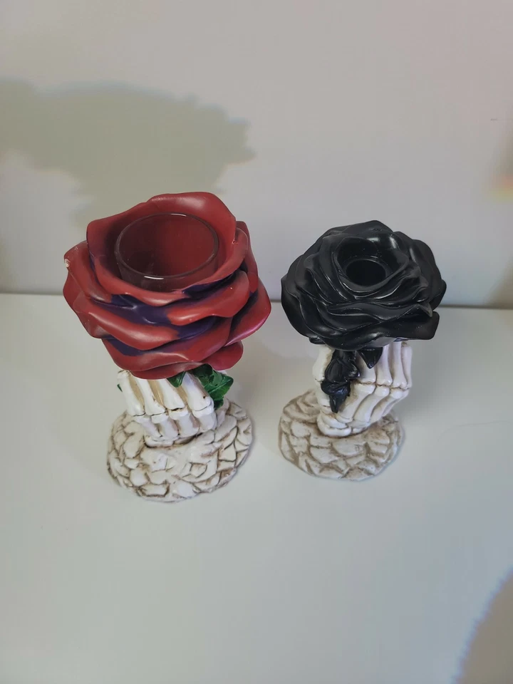 🎃💀YANKEE CANDLE 2021 PHANTASMAGORIA NEGRO+ROSA ROJA ESQUELETO CANDELABRO DE MANO Foto 4 de 4
