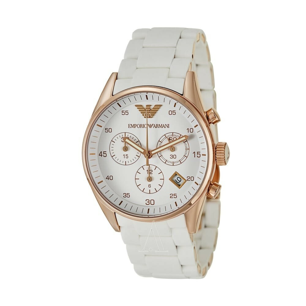 NEW AR5920 LUXURY EMPORIO ARMANI SILICONE ROSE GOLD WHITE DIAL LADIES