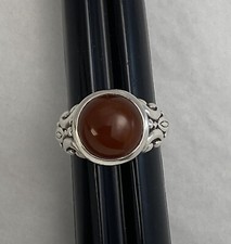 Round AMBER Cabochon Dome Sterling Silver Ring 8 gr Size 8, 925