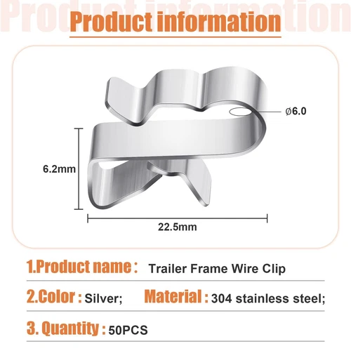 50 Pcs Trailer Frame Wire Clips Stainless Steel Clips Metal Cable Clips 22.5 ... - Picture 2 of 7