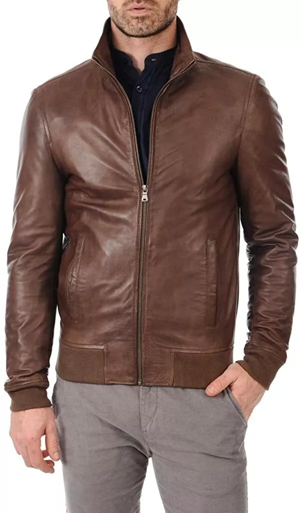Men s NEW Classy Genuine Sheepskin Leather Jacket Biker Real Slim Bomber Pockets