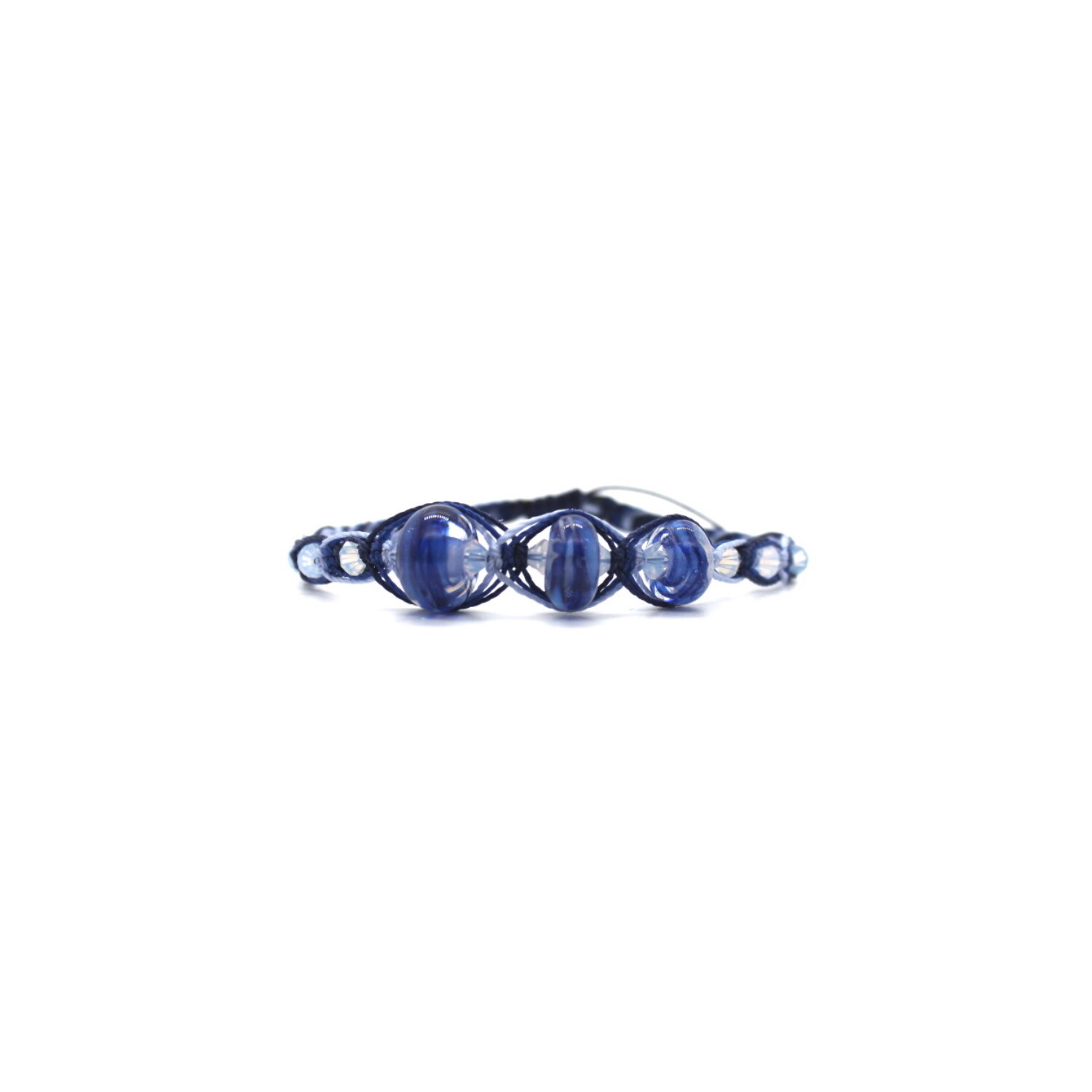 Bracelet macramé perles verre filé Murano bleu idée cadeau femme unique