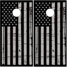 Gray Distressed American Flag Cornhole Wrap Bag Toss Skin Decal Sticker