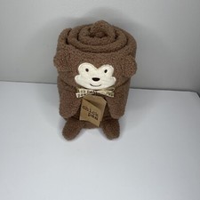 CHICKPEA CHICK PEA BABY BLANKET BROWN SHERPA 3D MONKEY NEW PLUSH