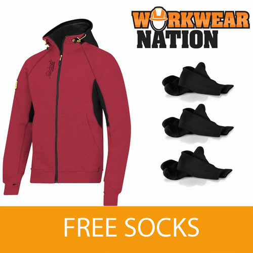 Snickers 2816 Snickers 2816 Full Zip Hooded Work Sweatshirt Logo FREE SOCKS RED | eBay