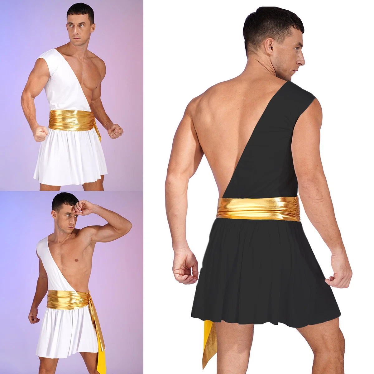 Men's Halloween Costume One Shoulder Ancient Greek Knight Warrior Cosplay  Dress