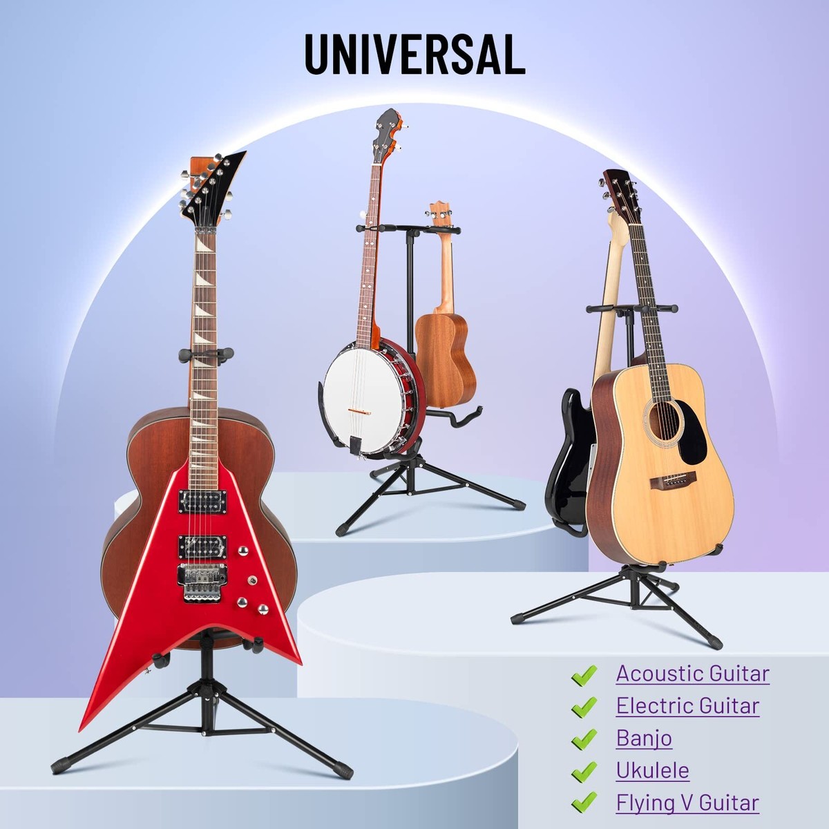 Support Guitare En Bois Pliable - Ajustable Pour Guitare, Basse, Ukulélé - Rembourrage EVA Protecteur