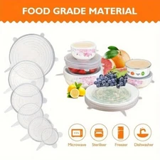 6pc Stretch Silicone Lids Bowl Reusable Kitchen Food Storage Wrap Sealing Cover
