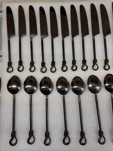 Gourmet Settings Twist n Shout Black Handle Stainless Flatware Lot of 60 - Picture 5 of 19