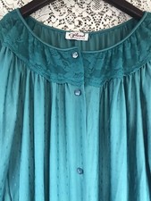Vintage Gilead Dark Green Lace Nylon Button Robe Nightgown Sz SmLong Sleeve vtg