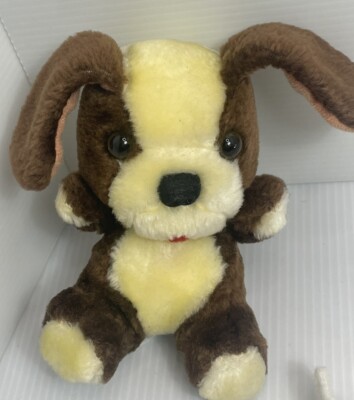 Vintage SWIB Dog Puppy Stuffed Animal Plush Floppy Ears Tongue Out Brown Tan 80s