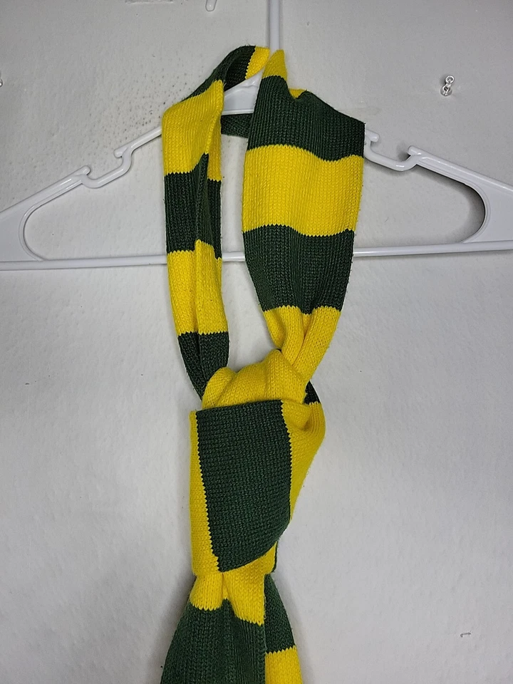 Cejon Yellow Green Rugby Striped Knit Fringed Scarf Women's One Size - Image 3 of 4