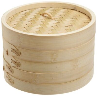 Dimsum High Tea 10'' Diameter Bamboo Steamer - Stackable Two Baskets With One Lid