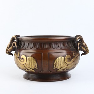 Antique Chinese Goat Ears Gilt Bronze Incense Burner Censer