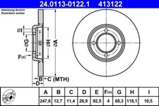 2x ATE 24.0113-0122.1 Bremsscheibe für FORD