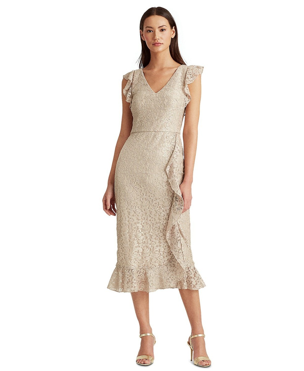 RALPH LAUREN カクテルドレス シャンパンゴールド Lauren Ralph Lauren Champaign Gold Glitter Lace Cocktail