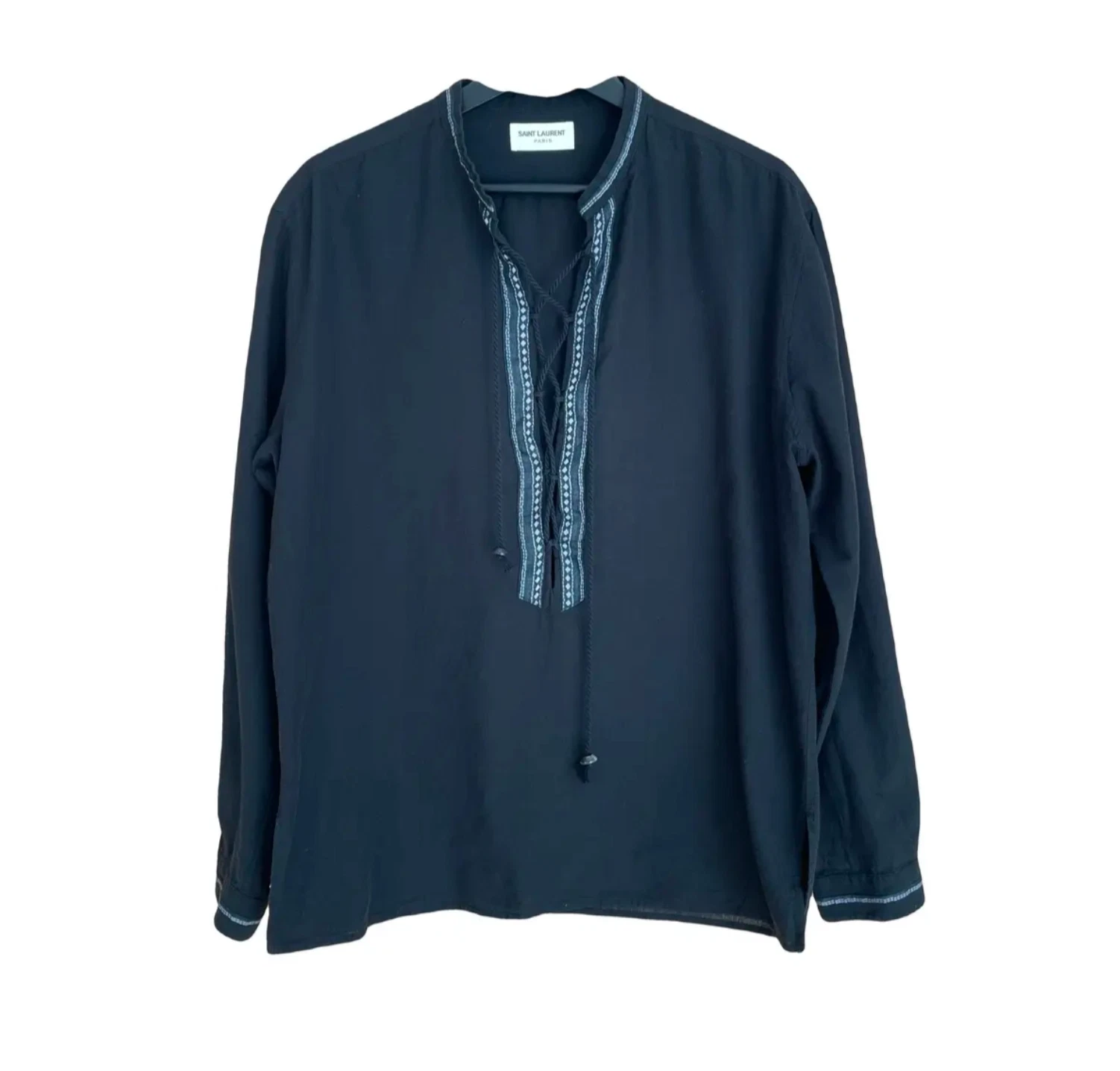 SAINT LAURENT (YSL) Tunica uomo Saint Laurent cotone e seta nera con colletto allacciato Taglia 41 16