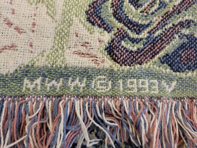 Vintage MWW 1993 Tapestry Throw Blanket House Roses Fringe 65” x