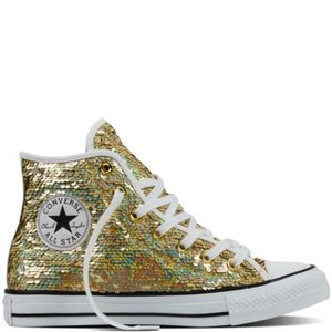 converse gold sequin and canvas sneakers