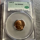 1945-D Lincoln Wheat Penny – CAC Certified MS66 – Stunning Red Gem!