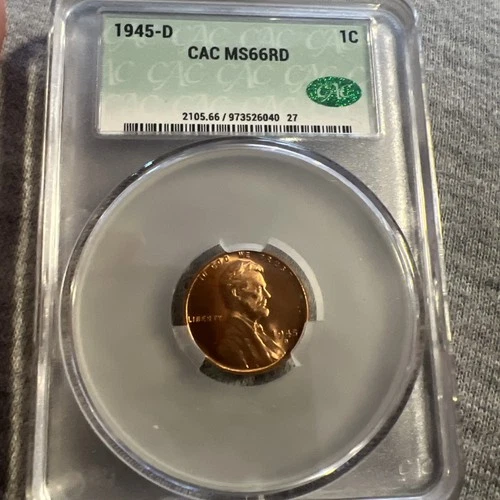 1945-D Lincoln Wheat Penny – CAC Certified MS66 – Stunning Red Gem!