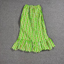 Handmade Vintage 70s Floral Stripe Green Maxi Skirt Ruffle Hem SZ XS