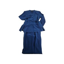 Vtg 90's Patrick Collection 100 Silk Pant Suit Women 12 Blue Shoulder Pad Read