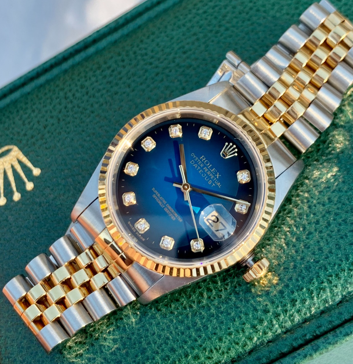 1997 Rolex Datejust 16233 Blue Vignette Factory Diamond Dial 18K