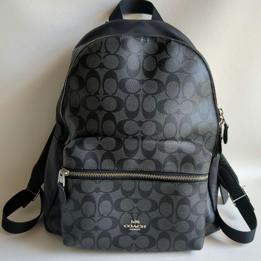 Coach Signature Black PVC Leather Backpack - Spacious Everyday Travel & Work Bag