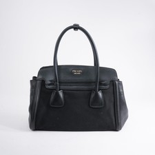 Prada Esplanade Black Canvas Saffiano Leather Front Pocket Tote Handbag